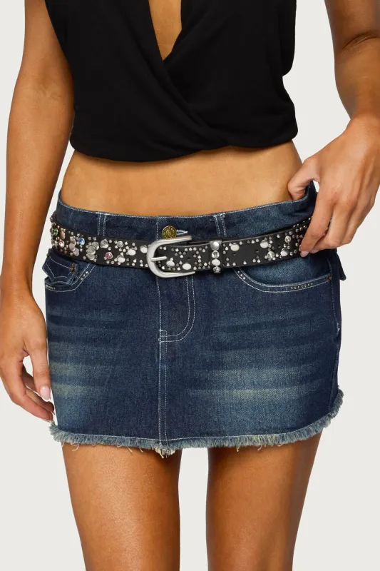 Rhinestone Studded Faux Leather Belt made by Edikted