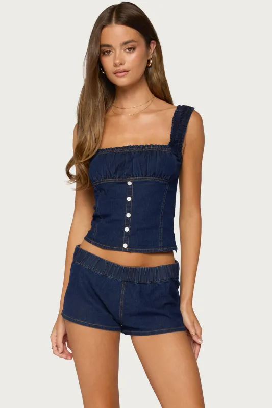 Aggie Ruched Button Denim Top made by Edikted
