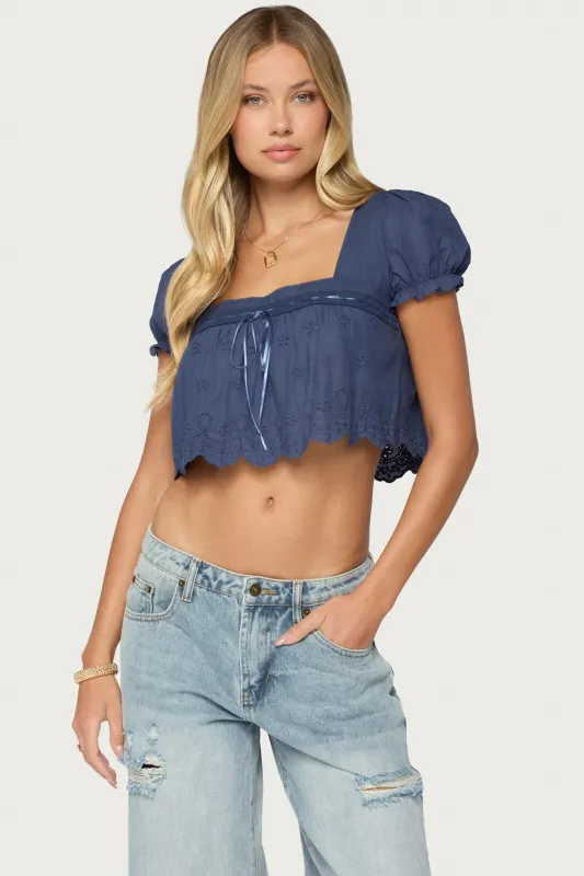 Joeli Cotton Eyelet Crop Top made by Edikted