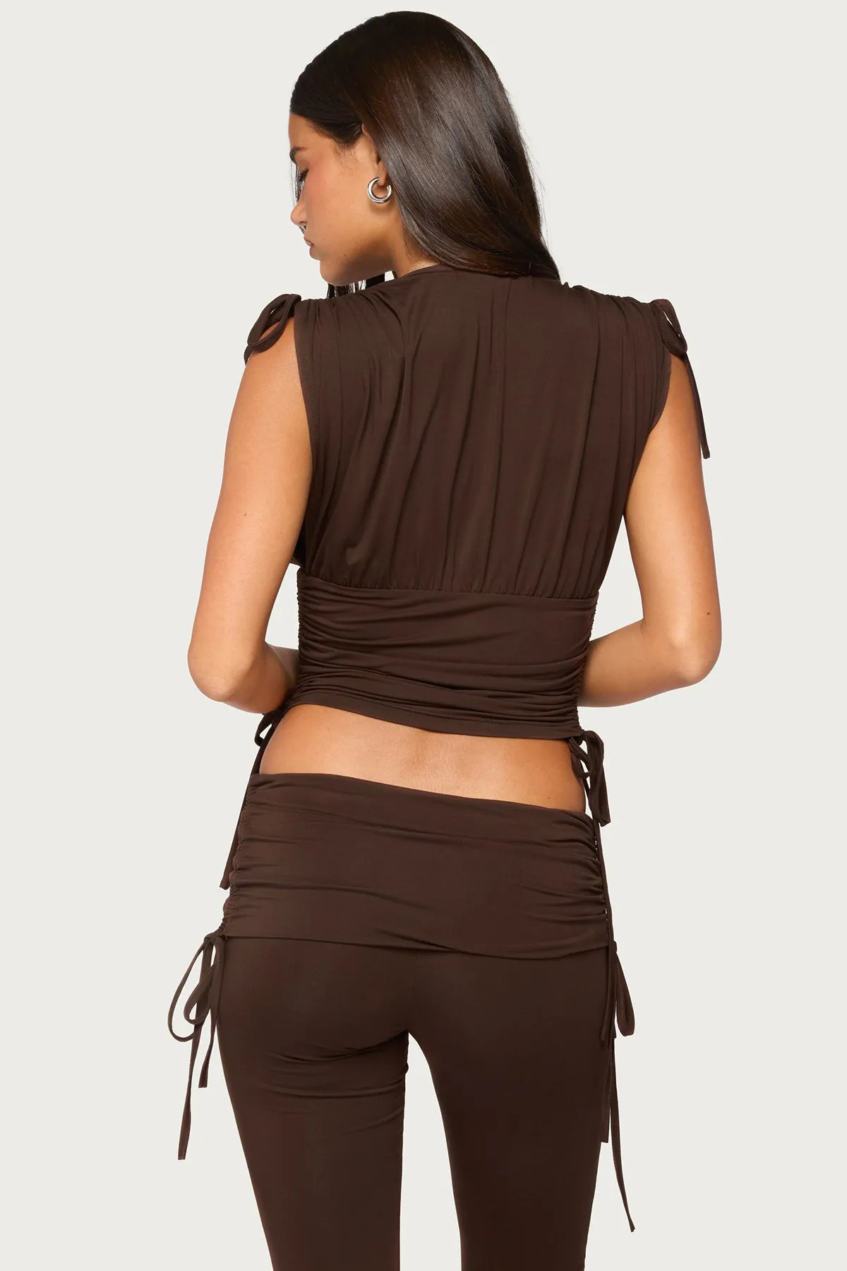 Bardi Drawstring Ruched Flutter Top sold by Edikted product image thumbnail 5