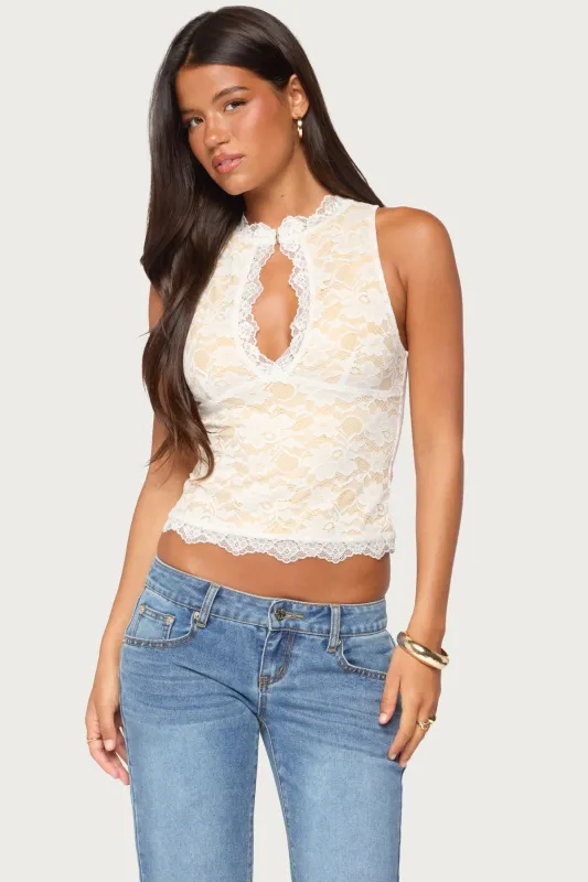 Frieda Keyhole Cutout Lace Top made by Edikted