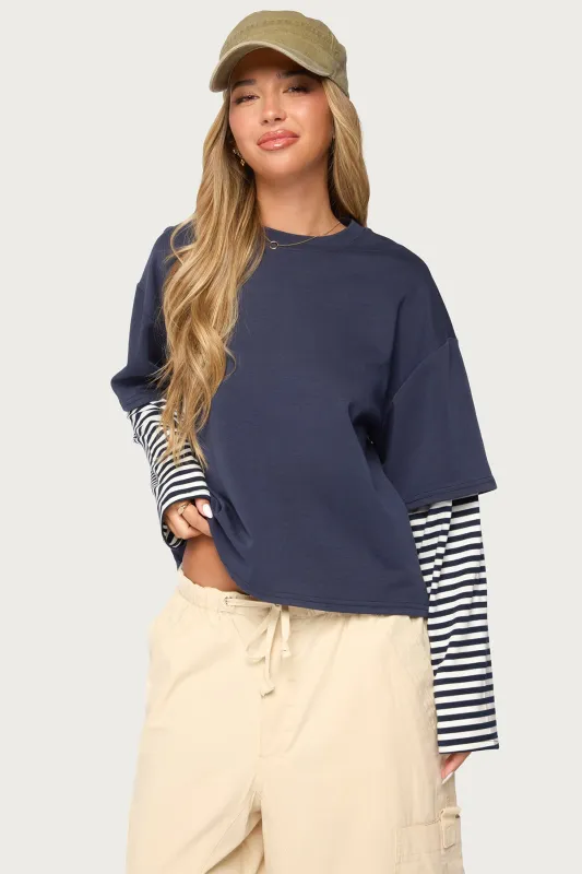 Nacie Layered Stripey Long Sleeve T Shirt made by Edikted