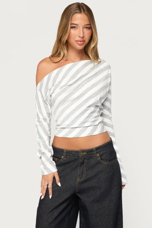Gaira Striped Off Shoulder Long Sleeve Top made by Edikted