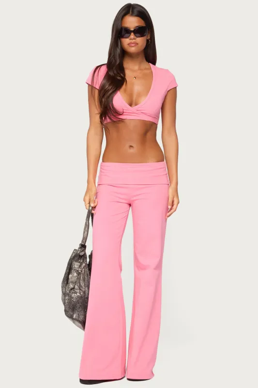 Wide Leg Foldover Pants made by Edikted
