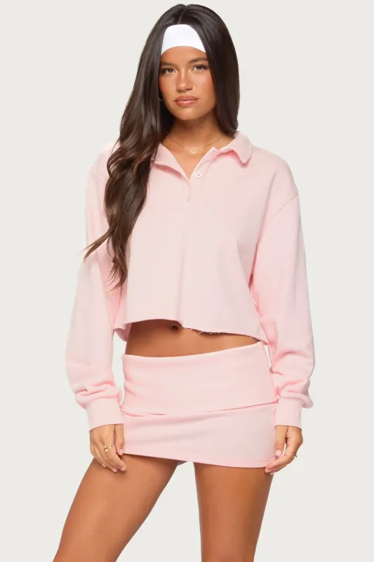 Cello Cropped Polo Sweatshirt made by Edikted