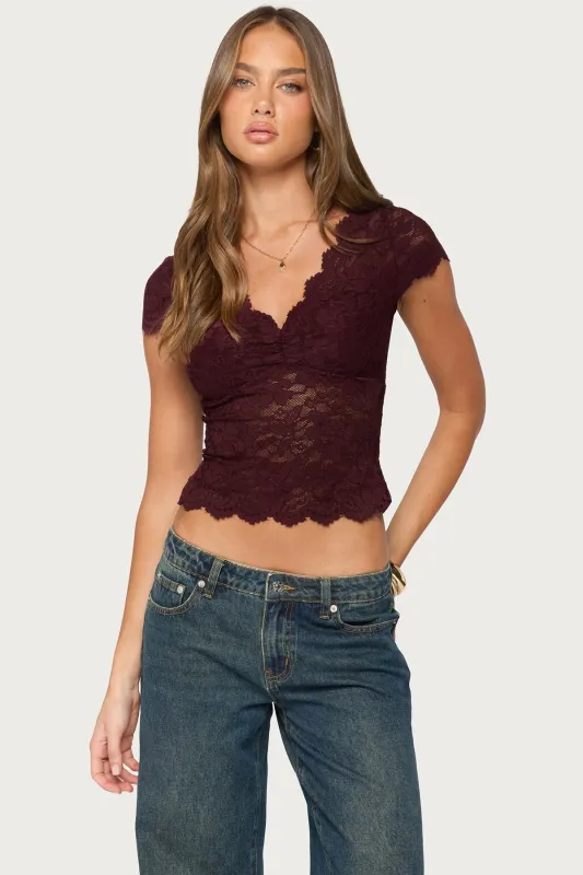 Elza Scalloped Sheer Lace Top made by Edikted