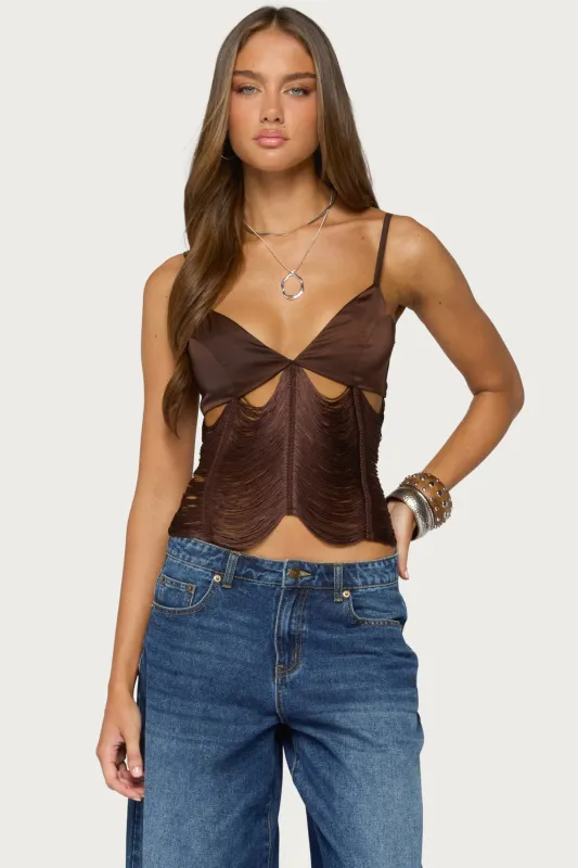 Dulcy Cutout Fringed Satin Effect Top made by Edikted