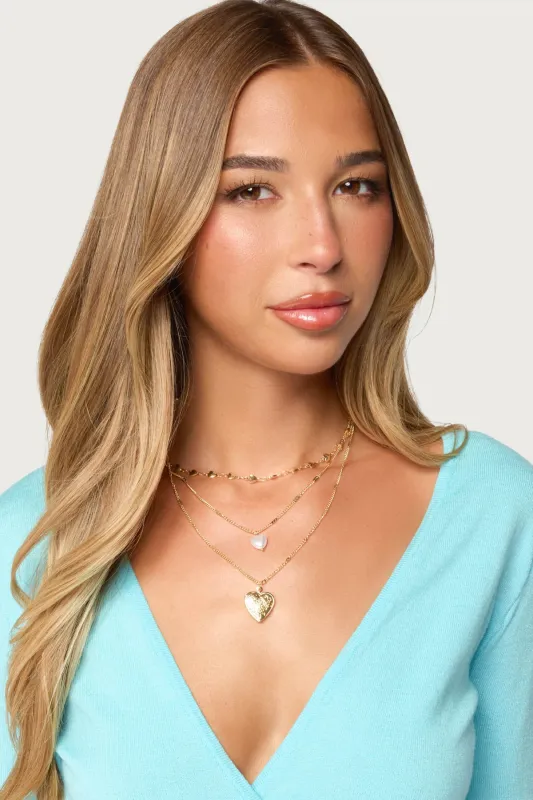 Love Heart Pearly Layered Necklace made by Edikted