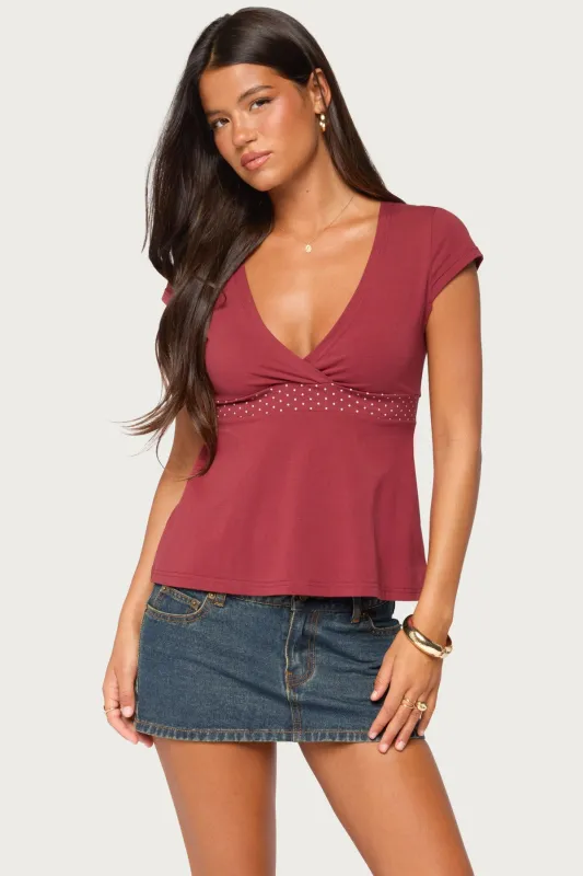 Polka Dot V Neck Top made by Edikted
