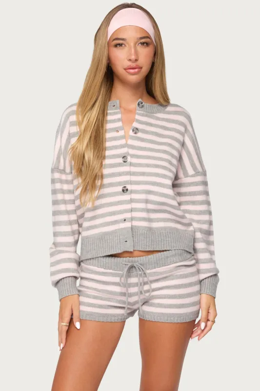 Abra Striped Knit Button Up Cardigan made by Edikted