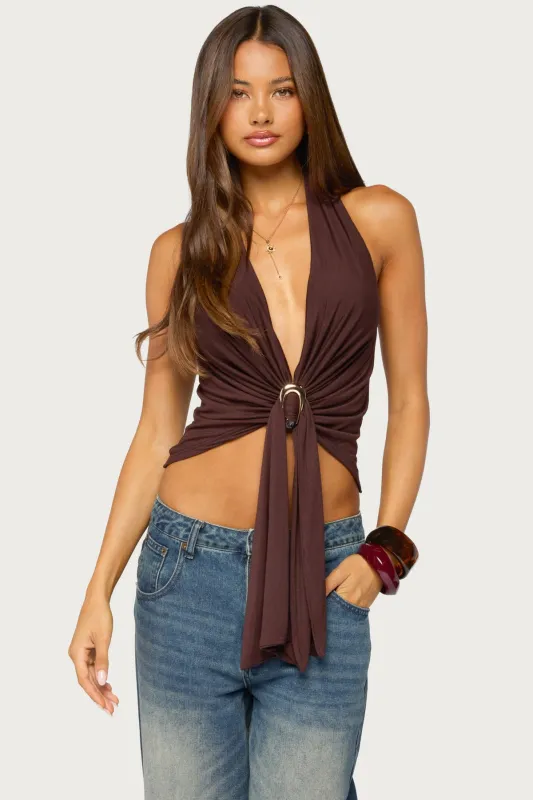 Dixi Buckle Draped Plunge Neck Top made by Edikted
