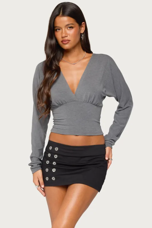 Gilla Long Sleeve V Neck Top made by Edikted