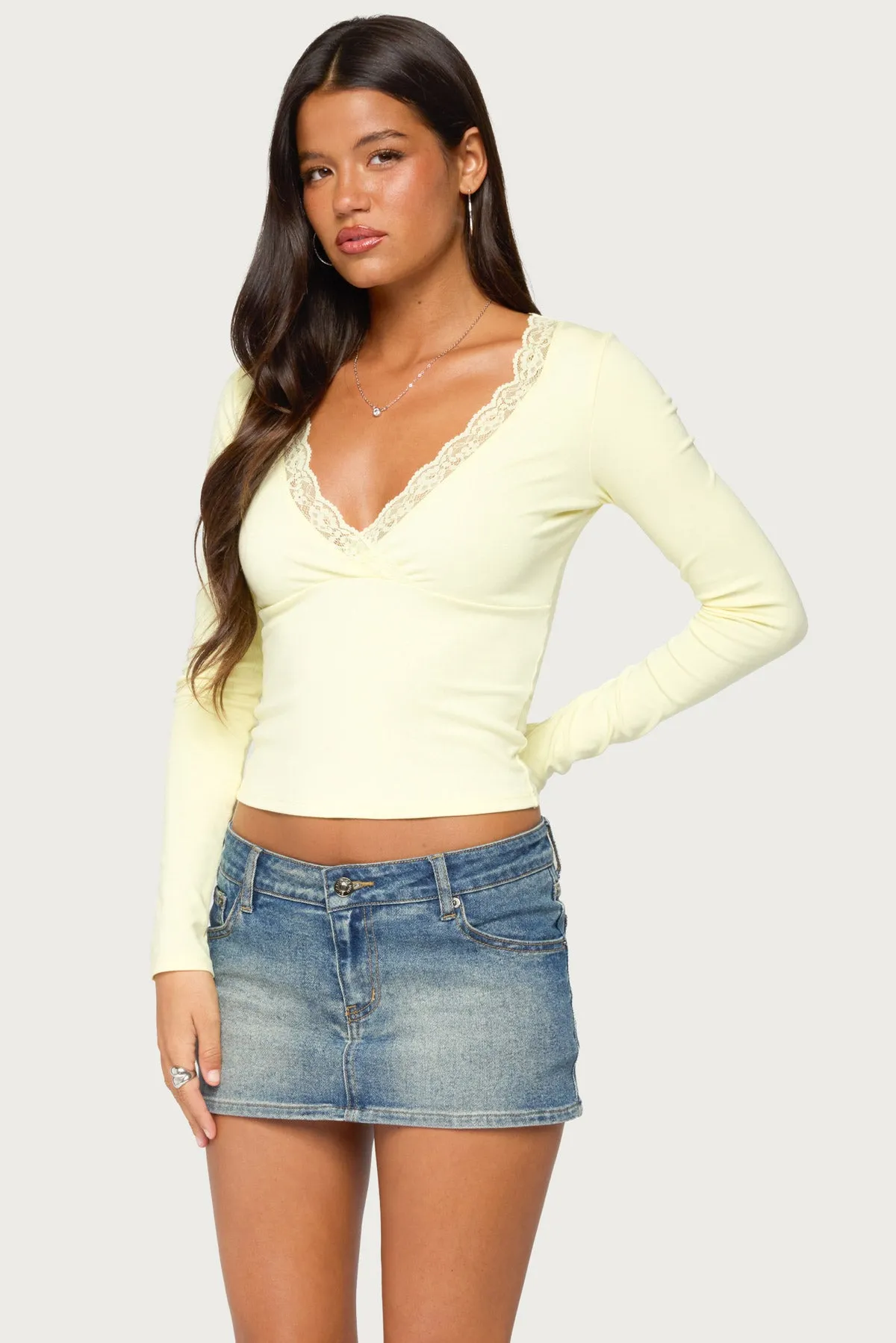 Aima Lacey V Neck Top sold by Edikted product image thumbnail 3