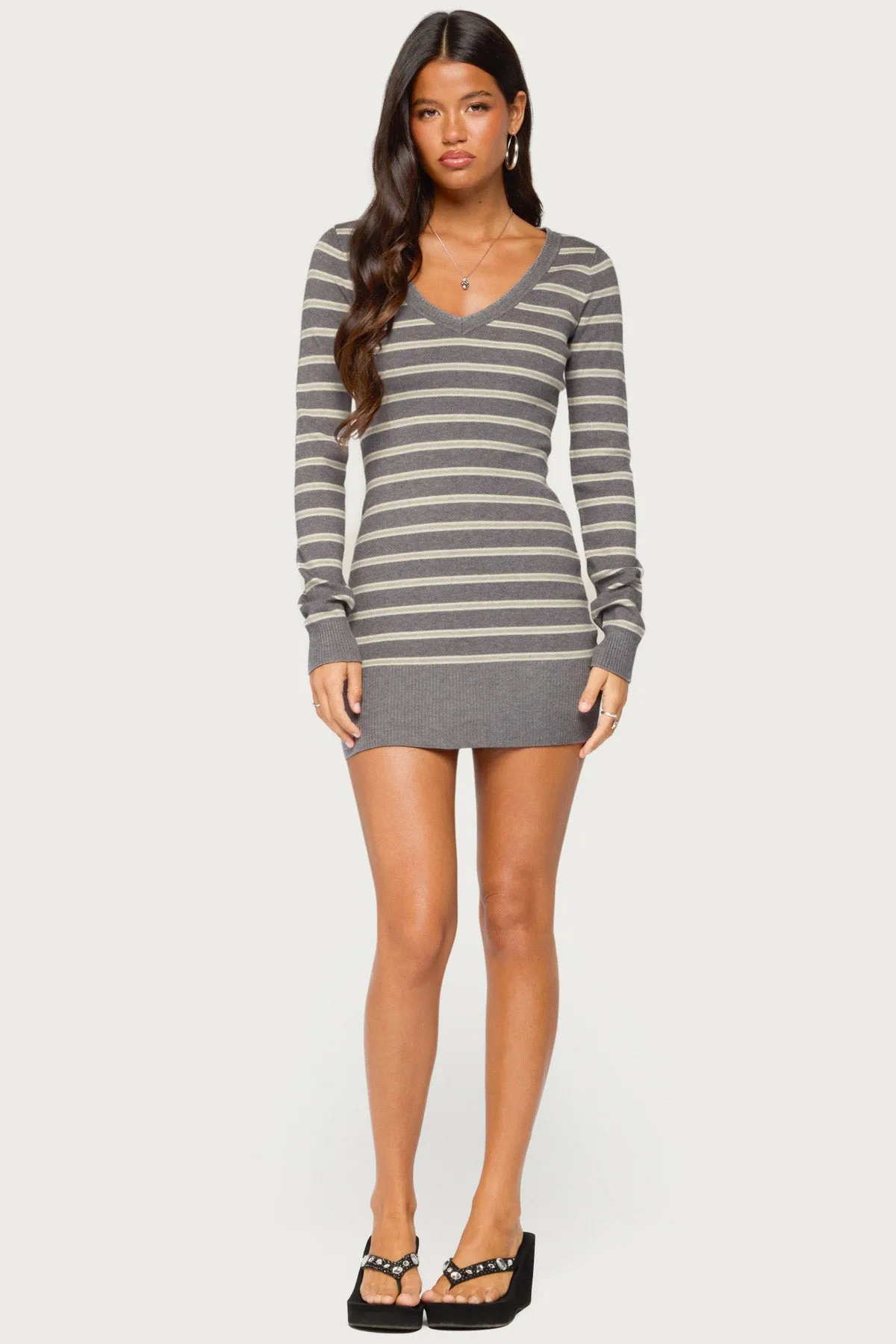 Kerla Striped Knit Long Sleeve Mini Dress sold by Edikted product image thumbnail 4