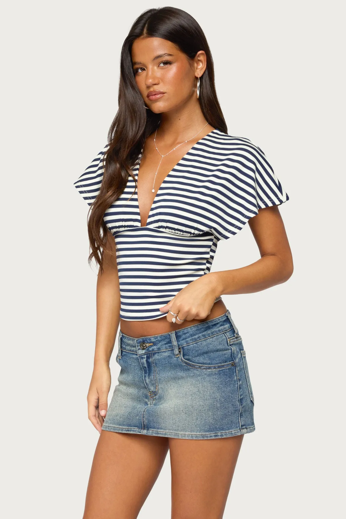 Chassidy Striped Flutter Top sold by Edikted product image thumbnail 3