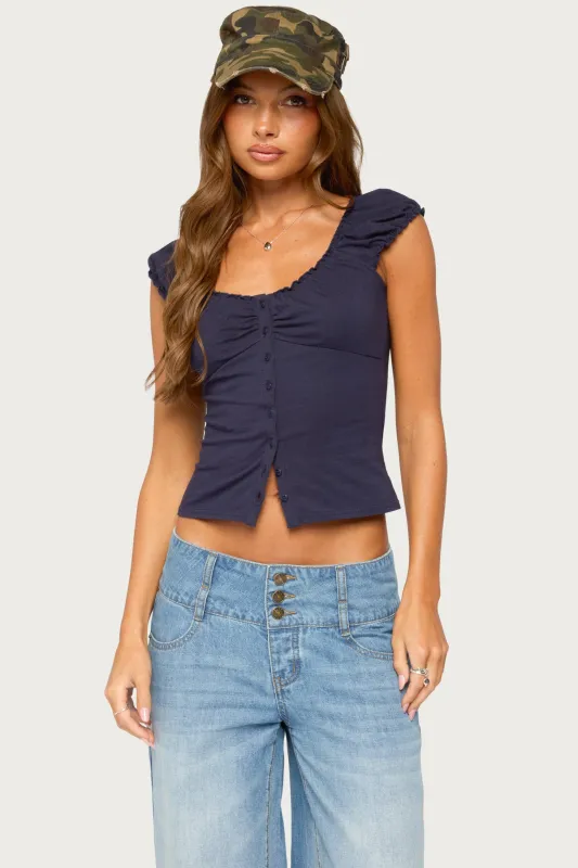 Mazzy Ruched Button Up Top made by Edikted