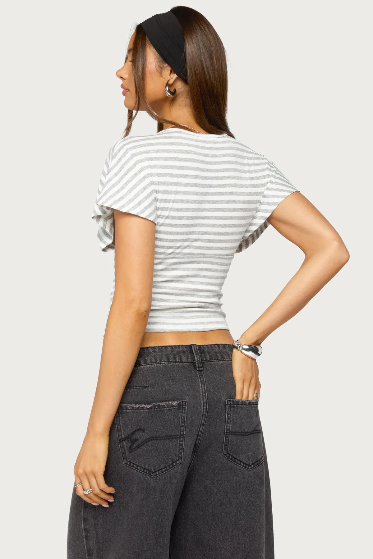Chassidy Striped Flutter Top sold by Edikted product image thumbnail 4