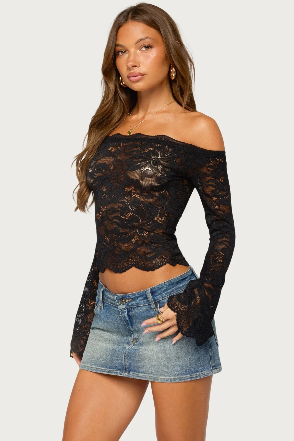 Jasha Sheer Lace Long Sleeve Top sold by Edikted product image thumbnail 3