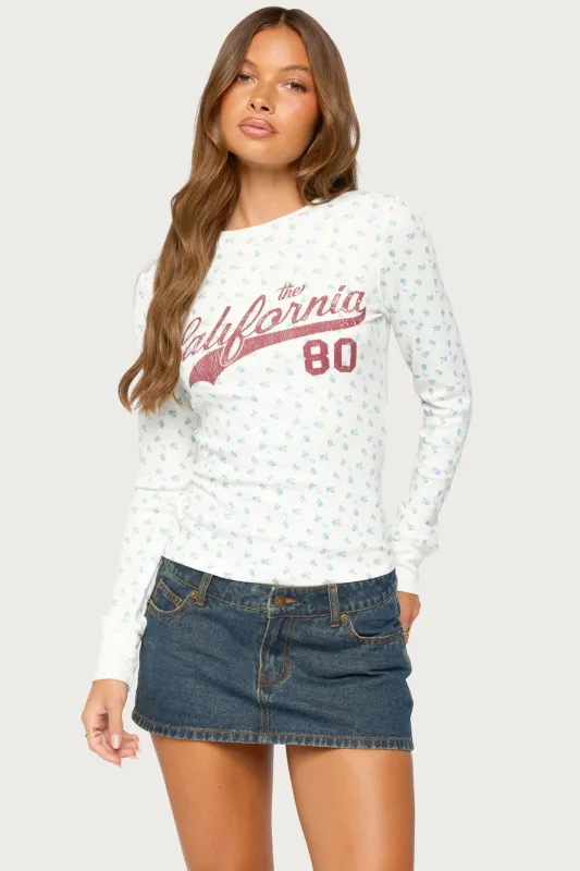 Cali Floral Ribbed Long Sleeve T Shirt made by Edikted