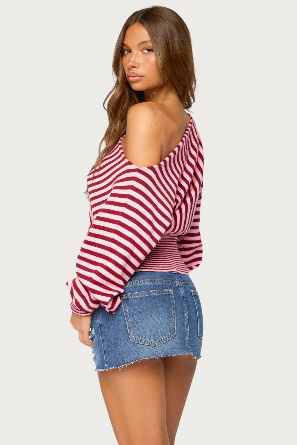 Brida Striped Off Shoulder Sweater sold by Edikted product image thumbnail 4