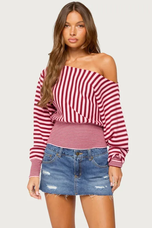 Brida Striped Off Shoulder Sweater made by Edikted