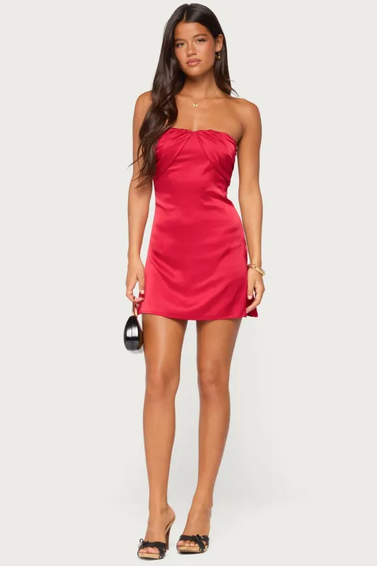 Nali Satin Effect Strapless Mini Dress made by Edikted