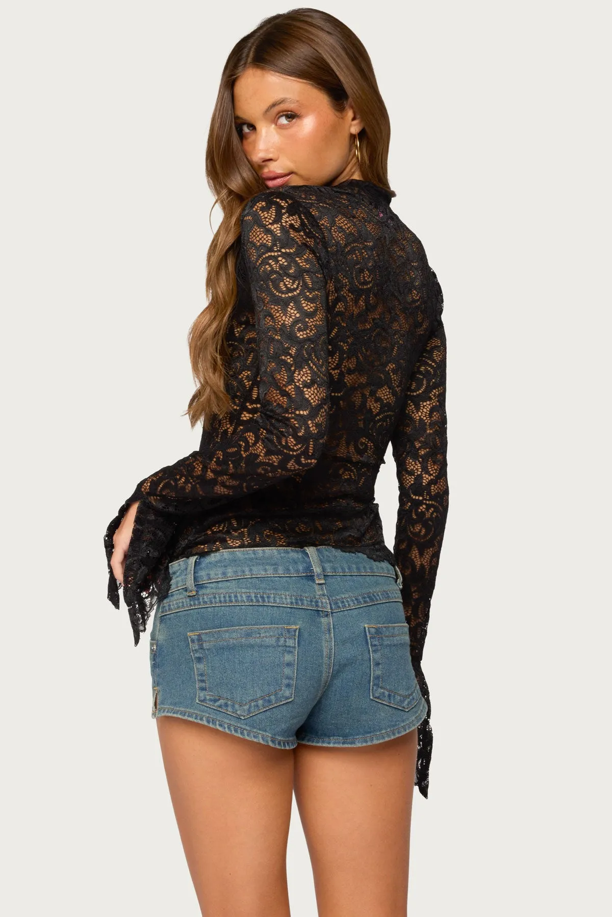 Sheer Lace Bell Sleeve Top sold by Edikted product image thumbnail 4