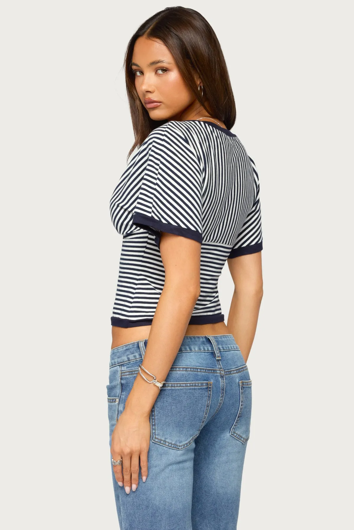 Primrosa Striped V Neck Flutter Top sold by Edikted product image thumbnail 4