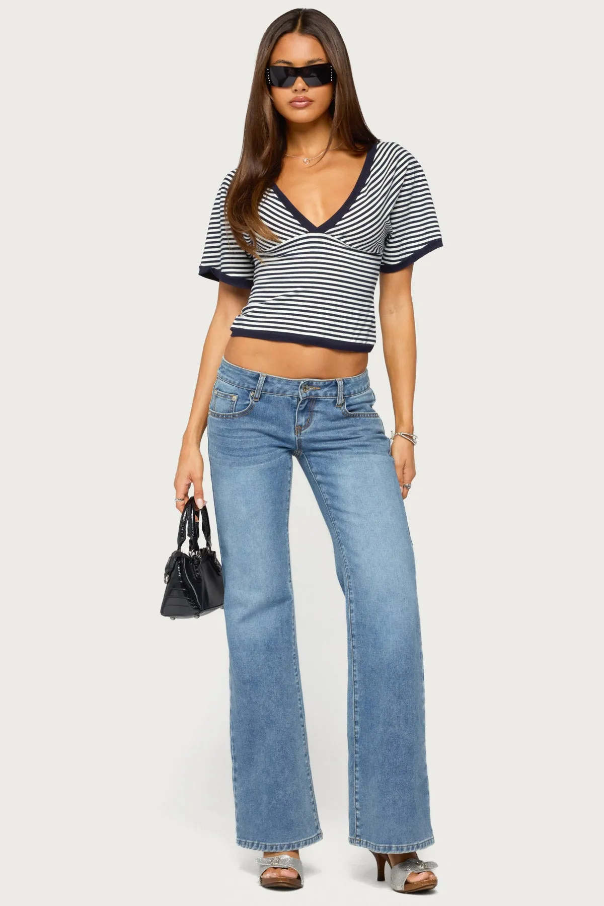 Primrosa Striped V Neck Flutter Top sold by Edikted product image thumbnail 2