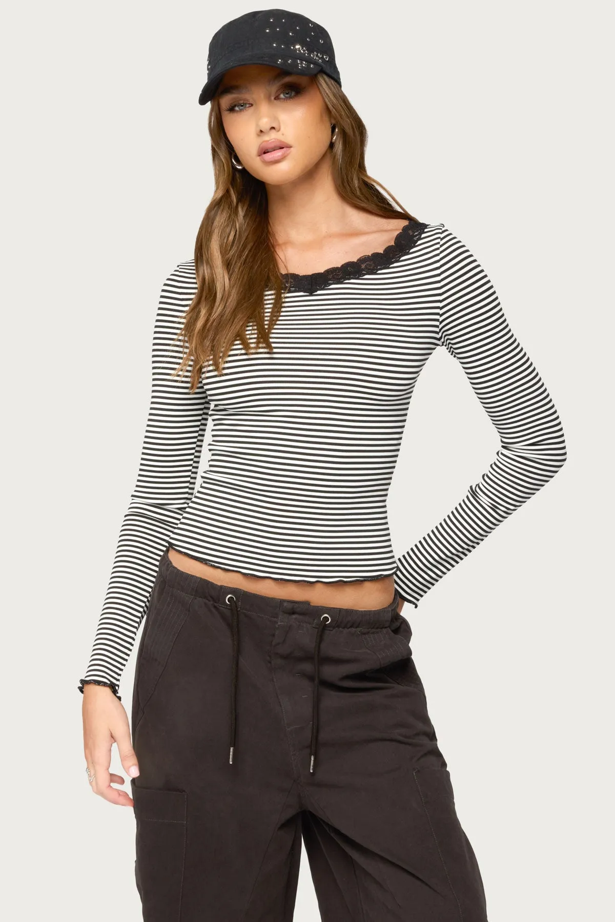 Jaela Lacey Striped Top sold by Edikted