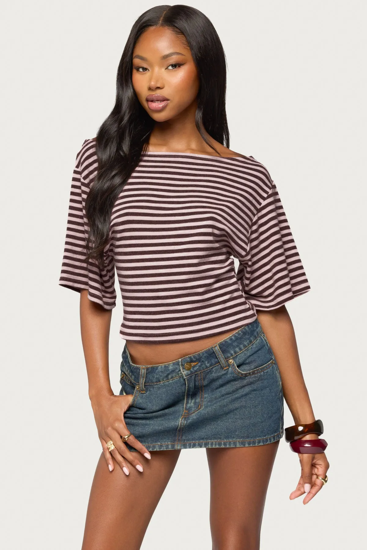 Jadan Striped Off Shoulder Top sold by Edikted