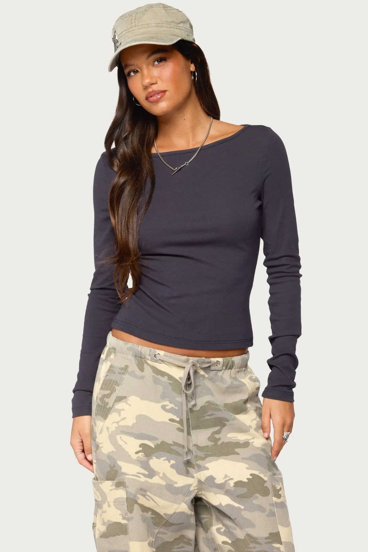 Savi Boat Neck Long Sleeve Top sold by Edikted