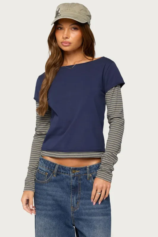 Layered Stripey Long Sleeve T Shirt made by Edikted