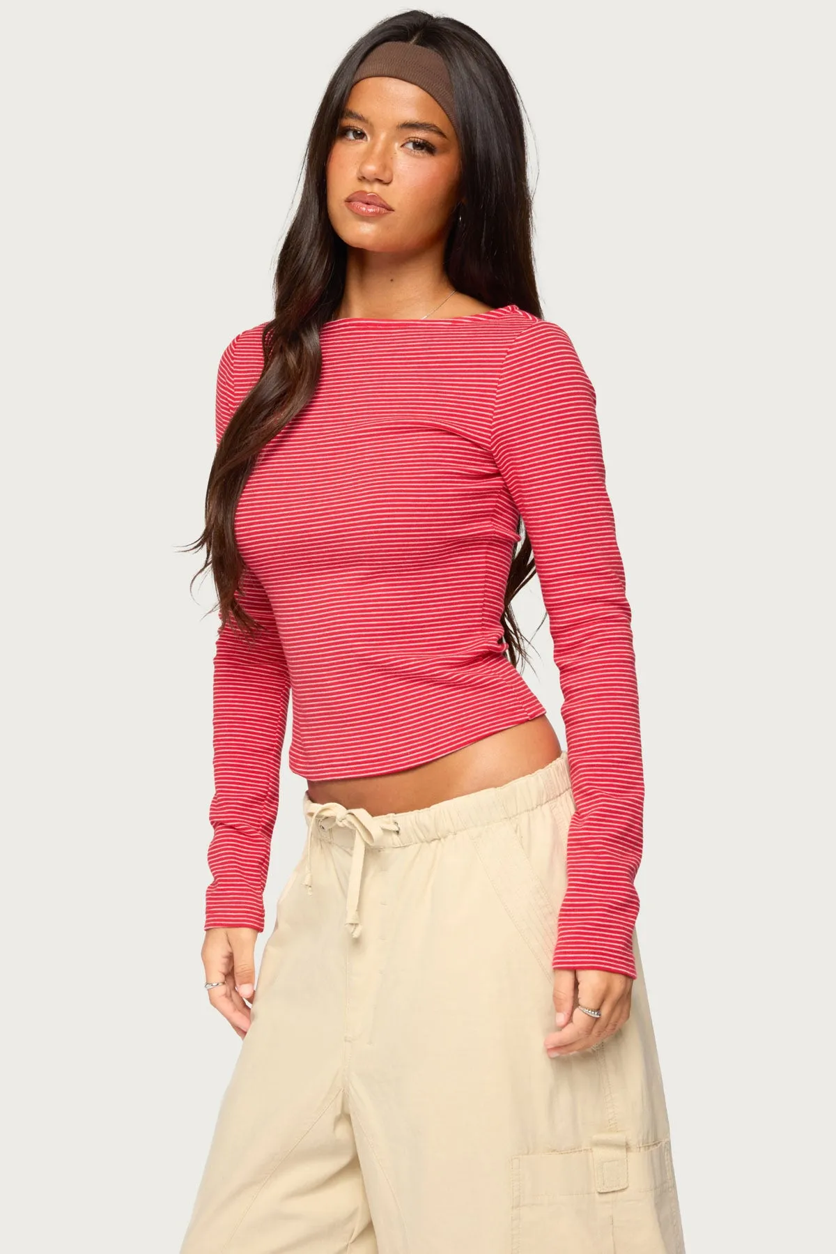Loria Striped Boat Neck Top sold by Edikted product image thumbnail 3
