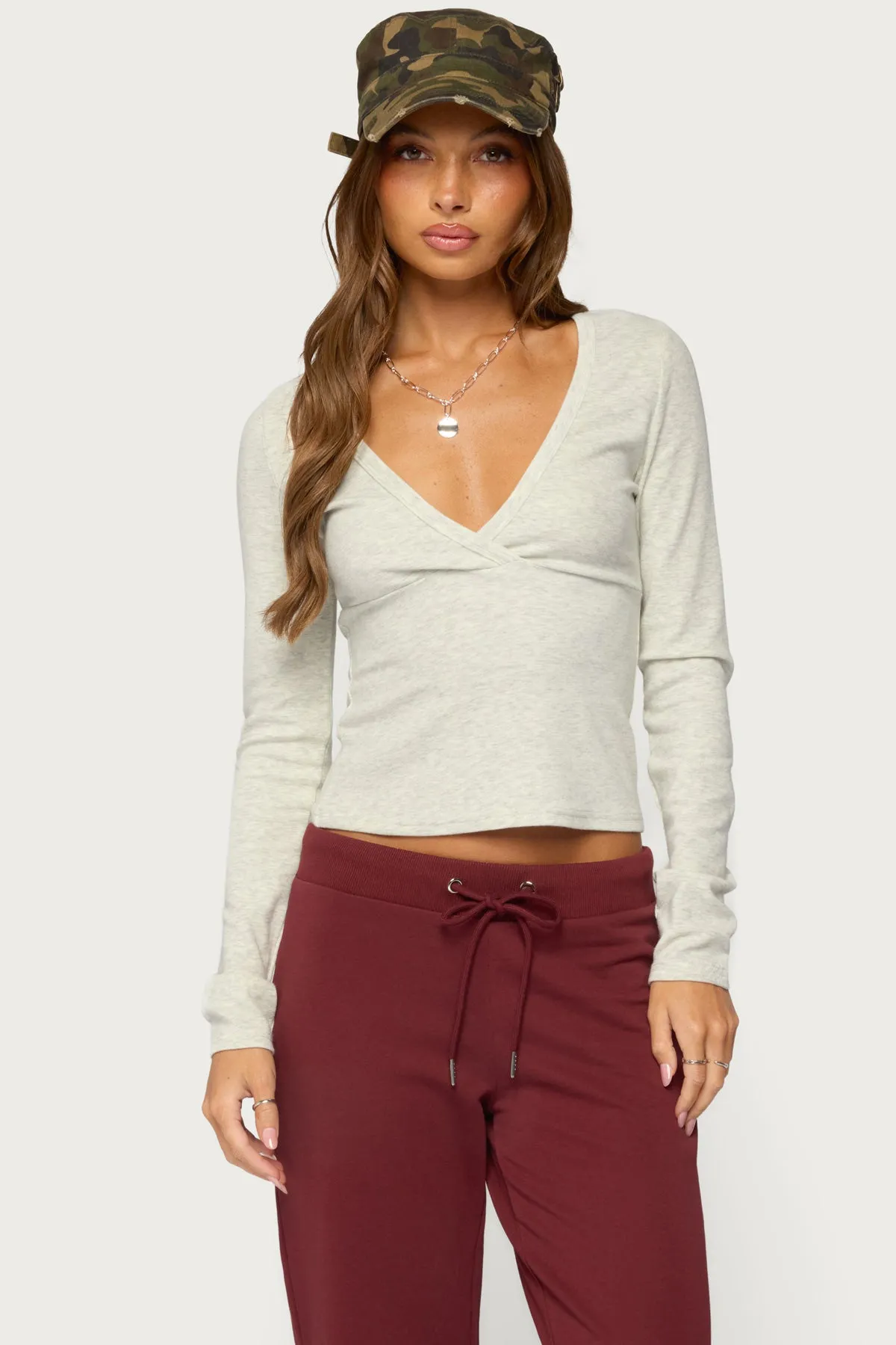 Doron V Neck Long Sleeve Top sold by Edikted