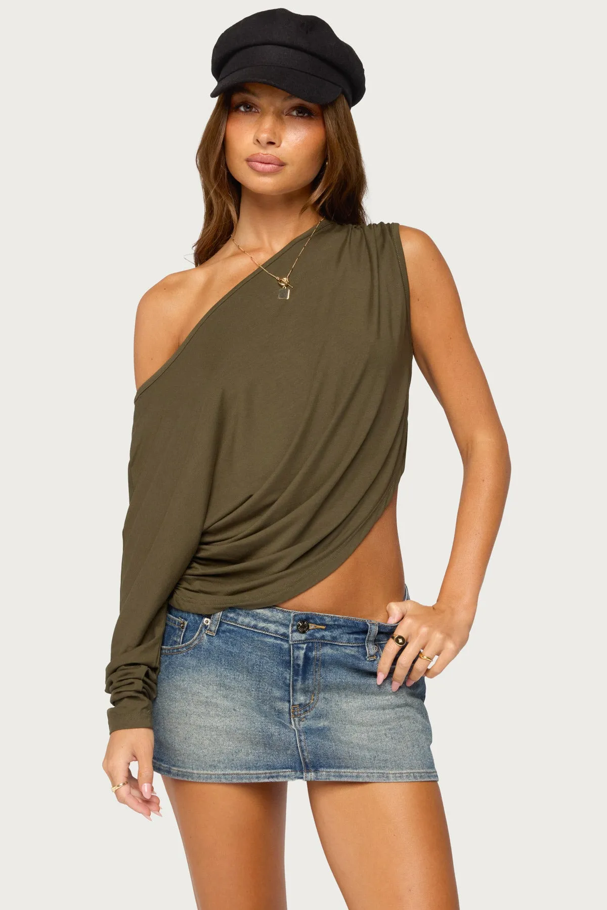 Kaily Off Shoulder Asymmetric Top sold by Edikted