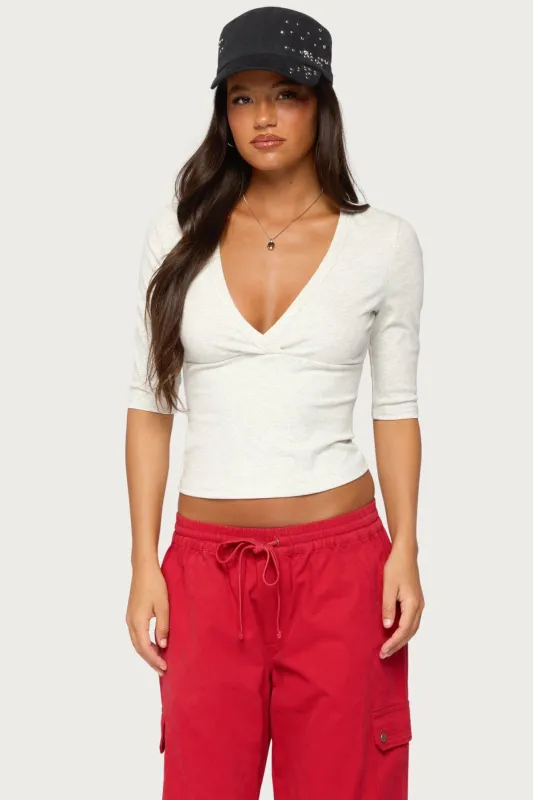Garla V Neck Three-Quarter Sleeve Top made by Edikted