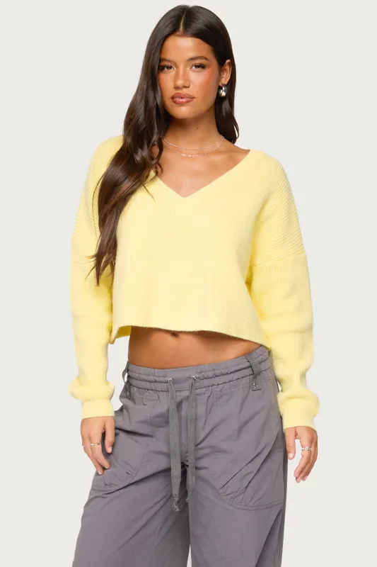 Aima V Neck Ribbed Knit Sweater made by Edikted