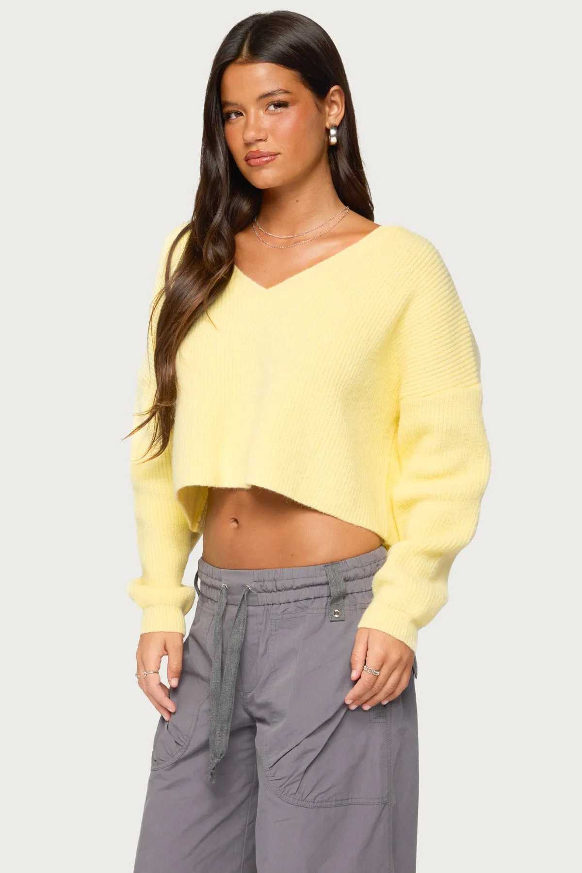 Aima V Neck Ribbed Knit Sweater sold by Edikted product image thumbnail 3