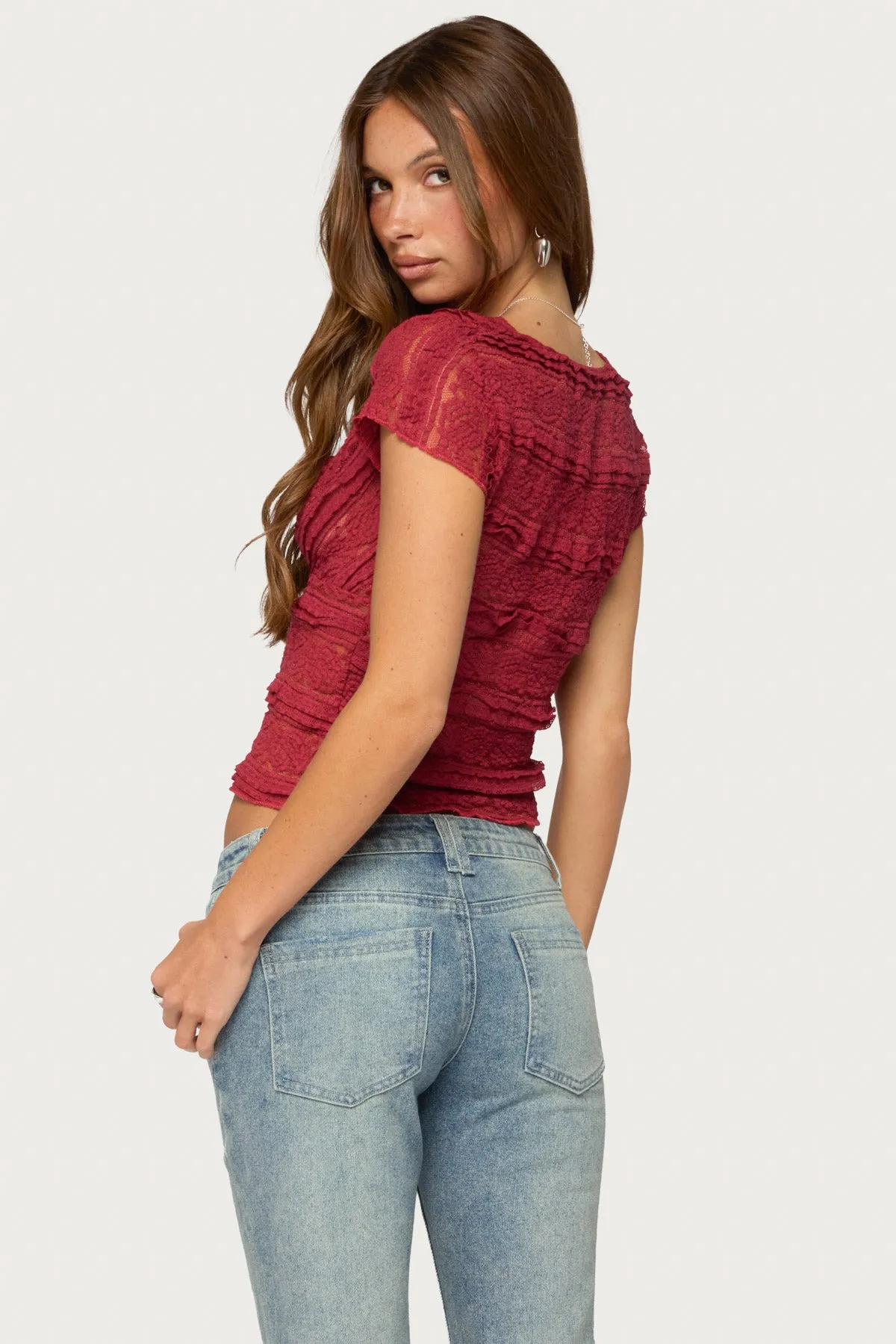 Avalee Sheer Lace V Neck Top sold by Edikted product image thumbnail 5