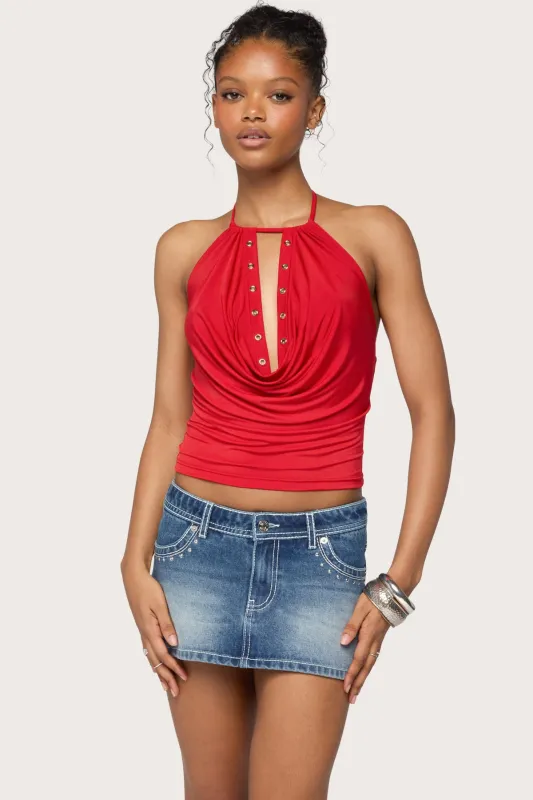 Sania Cutout Cowl Neck Grommet Top made by Edikted