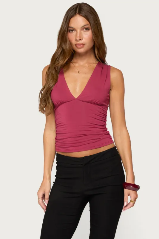 Boba Ruched V Neck Tank Top made by Edikted