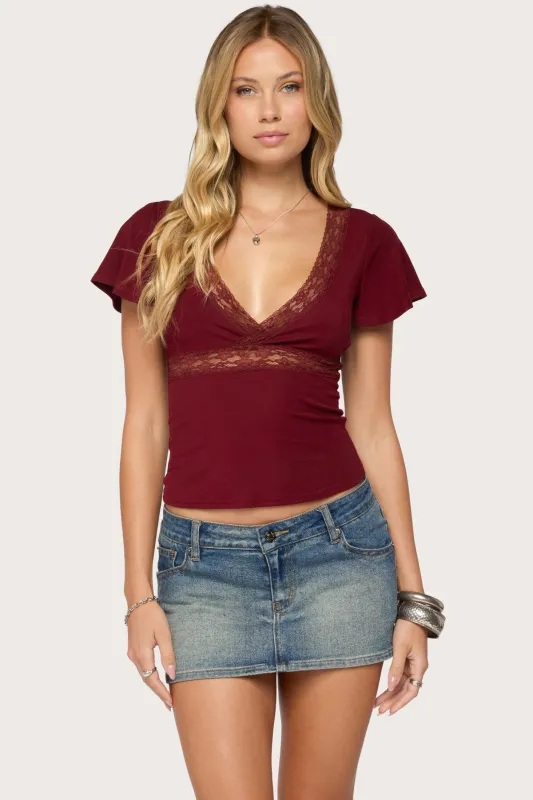 Yvetta Lacey Flutter Sleeve Top made by Edikted