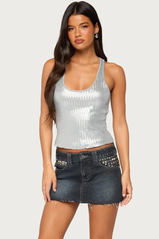 Dyla Sequin Racerback Tank Top made by Edikted