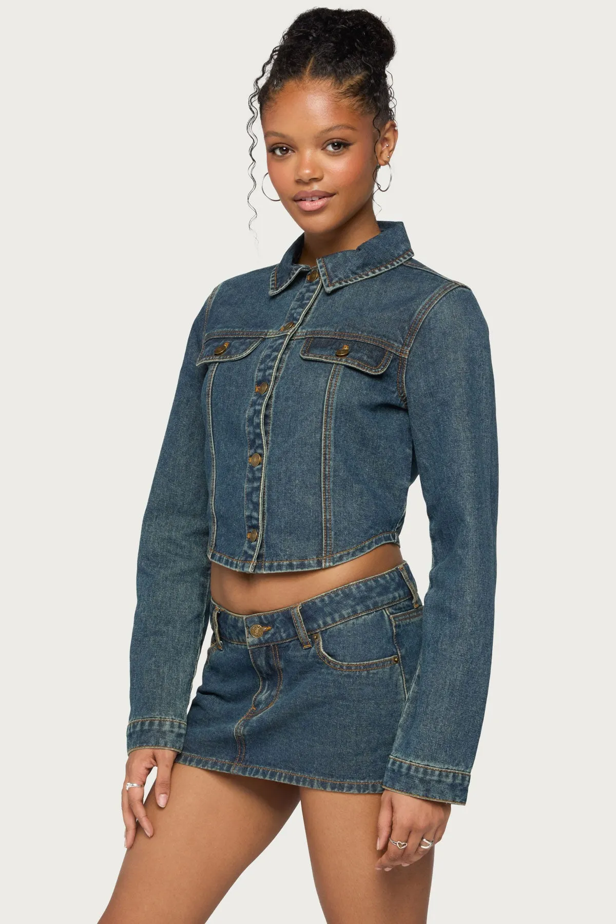 Dayla Cropped Denim Jacket sold by Edikted product image thumbnail 3