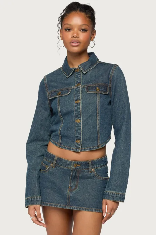 Dayla Cropped Denim Jacket made by Edikted