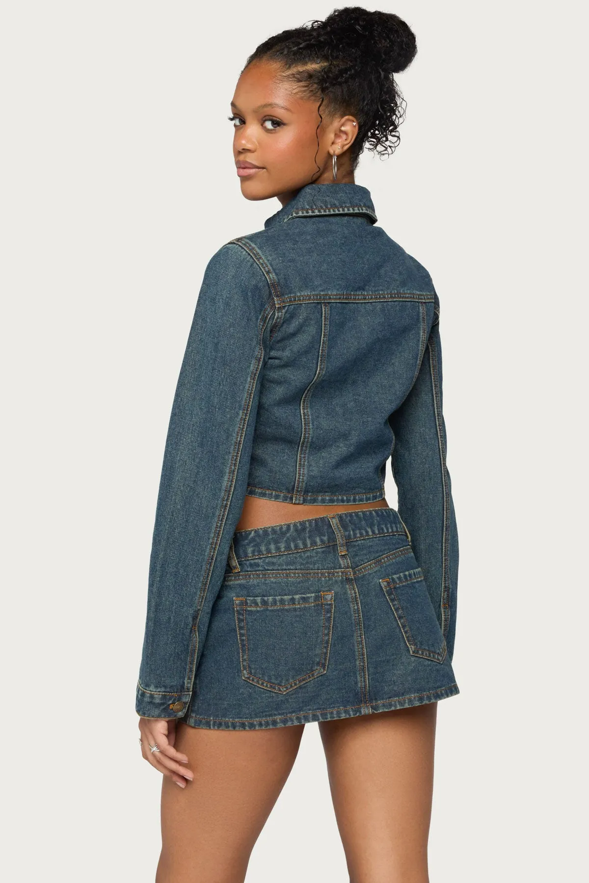 Dayla Cropped Denim Jacket sold by Edikted product image thumbnail 4