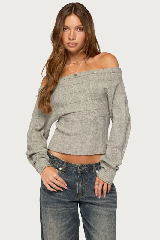 Leva Off Shoulder Knitted Sweater made by Edikted