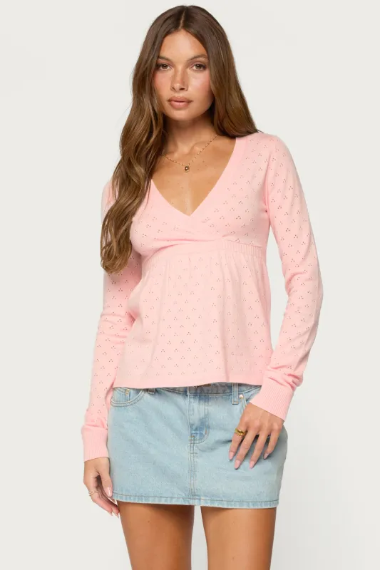 Basha Pointelle Knit V Neck Top made by Edikted
