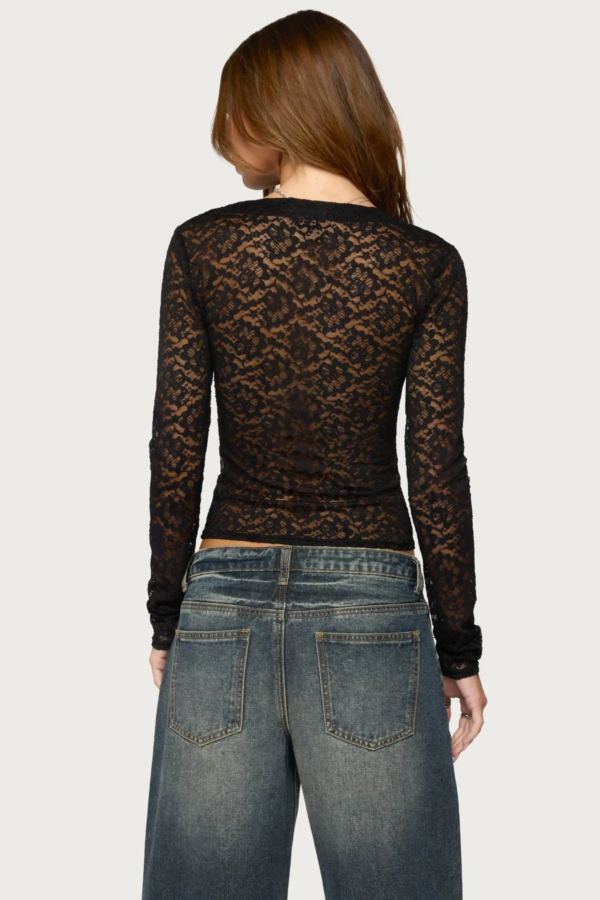 Zanda Sheer Lace Long Sleeve Top sold by Edikted product image thumbnail 4